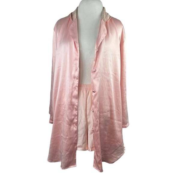 Victoria's Secret Vintage Pink Satin Pajama Set Top and Shorts M/L Gold Label - Picture 1 of 16